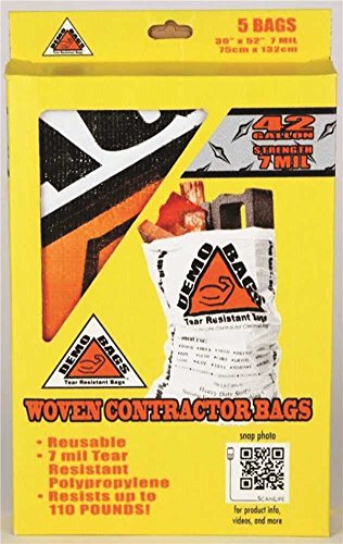 Demobags Contractor Trash Bag, 42 Gallon, 5 Bags Per Pack