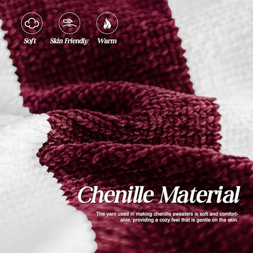 Image of Simple&Opulence Women's Chenille Sweater Crewneck Long Sleeve Pullover Ribbed Cuff Hem Round Neck Jumper Tops