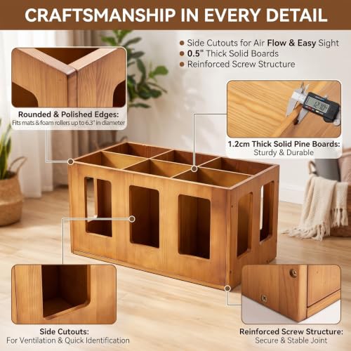 Image of Sintuff Vintage Wood Yoga Mat Holder Storage Organizer Floor Standing Foam Roller Holder Rack for Home Yoga Mats Gym Sports Exercise Accessories Dumbbell Resistance Bands