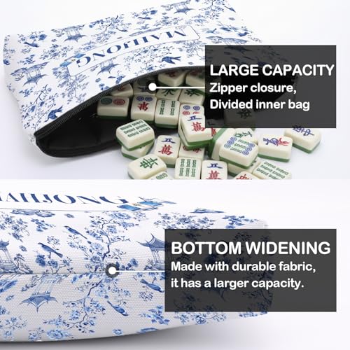 Bolsa de almacenamiento para fichas Mahjong impermeable azul miniatura 3