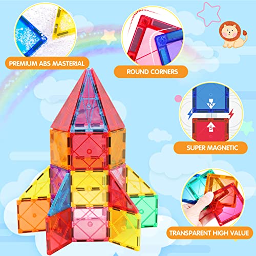 Magnetic Tiles Building Blocks for 3 4 5 6 7 8+ Years Old Boys Girls Colorful Magnet Stacking Toys Birthday Gift for Toddlers STEM Preschool Educational Construction Tiles Set for Kids. - Image 3