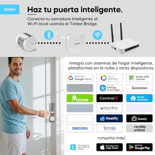 tedee GO2 Alu Cerradura inteligente con WiFi y Bluetooth aplicación para Acceso Remoto, Cerradura Inteligente con Desbloqueo automático Alexa Google Smart Home - imagen 7