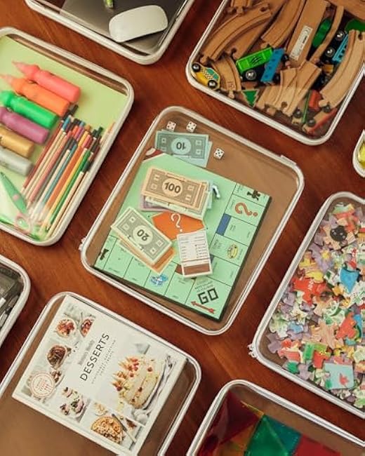 Board Game Storage,Extra Large Clear Hard Shell Case with Zipper, 3 Packs Board Game Organizer and Storage for Games Puzzle Magazine A4 Paper Craft Hobby Art Supplies