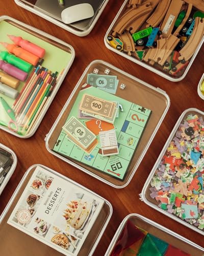 Image of CoiiJoii Board Game Storage,Extra Large Clear Hard Shell Case with Zipper, 3 Packs Board Game Organizer and Storage for Games Puzzle Magazine A4 Paper Craft Hobby Art Supplies