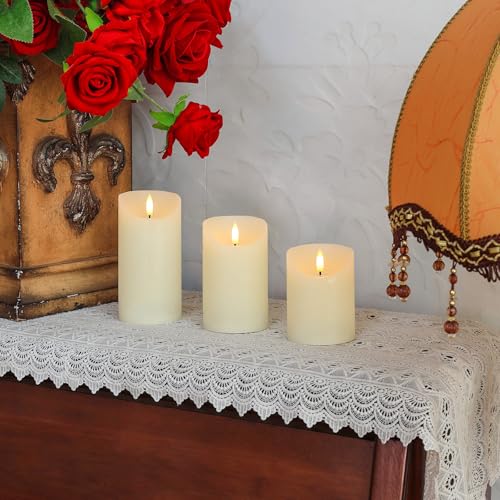 Image of Flameless Candles with Remote, Real Wax Battery Operated Candles with Timer, 3D Wick Ivory Fake LED Candles for Christmas Gifts Home Decor Party Wedding, D3 x H4 /5 inch /6 inch, Set of 3