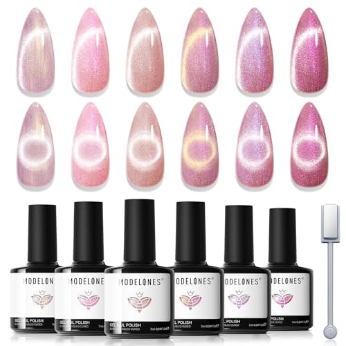 modelones Cat Eye Gel Polish Nail Magnet, 3-in-1 Cat Eye Magnet Pen & Heart-Shaped for Nail Art Tool Cylindrical & Ball &Lightning Circle Cat Eye Magnet for Cateye Gel Polish DIY Salon 5pcs