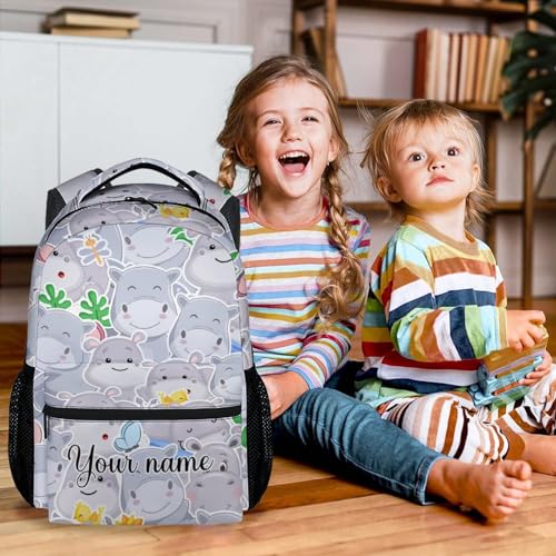Custom School Backpack for Boys - 17 Inch Grey Hippo Backpacks for Elementary - Cute Lightweight Durable Bookbag for Kids3