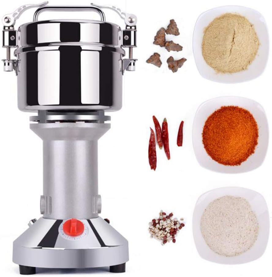 Grinding Mill Crusher，Commercial Grain Grinder 220V Herb Grain Spice Cereal Mill Grinder Flour Powder Machine, 3 Blades Timing Grinding Machine High Speed Food Processor(500G Capacity)