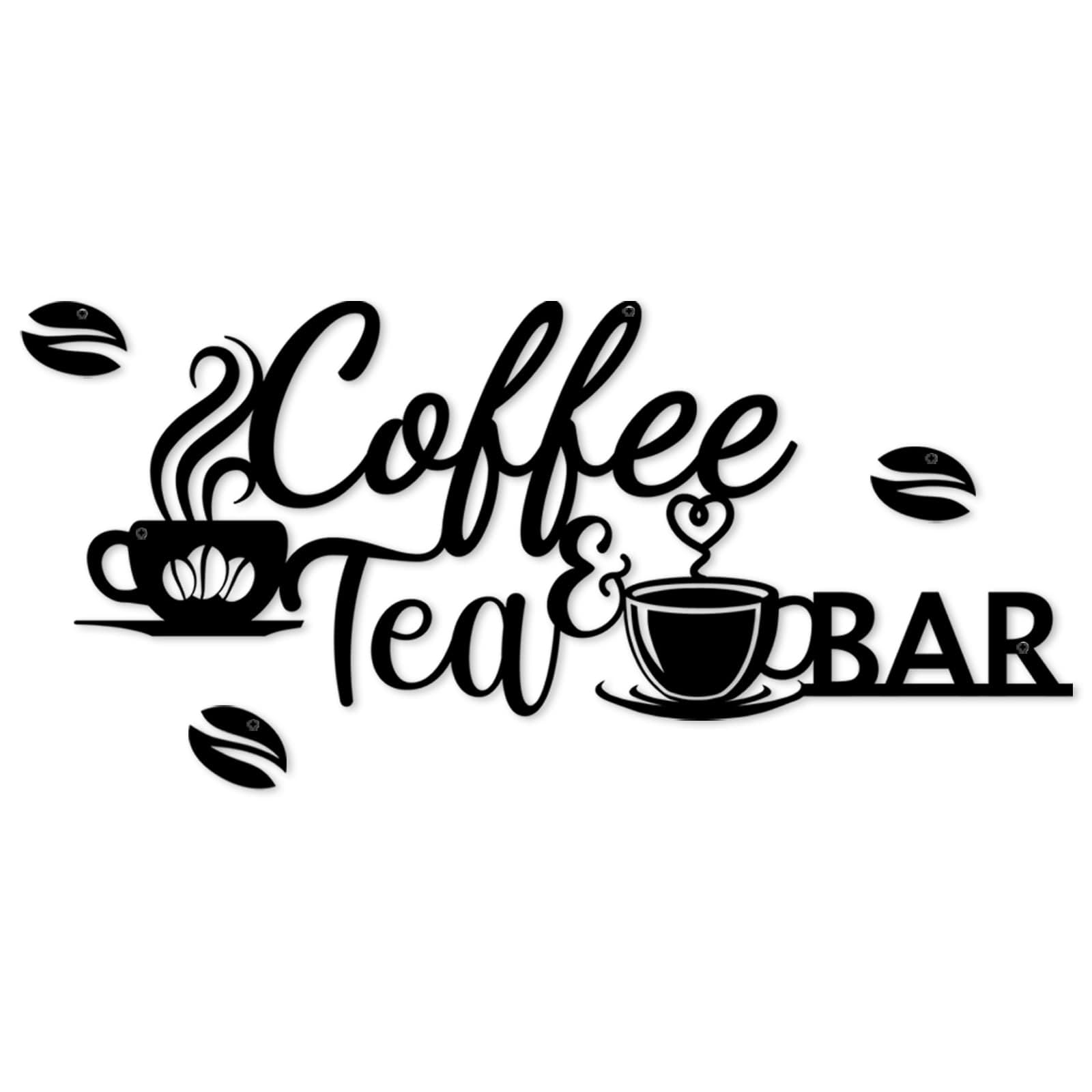 Coffee Bar Sign Wall Decorations - Black Metal Coffee Tea Bar Wall Art Decor with Coffee Bean for Coffee Bar Home Kitchen Office Wall Decorations