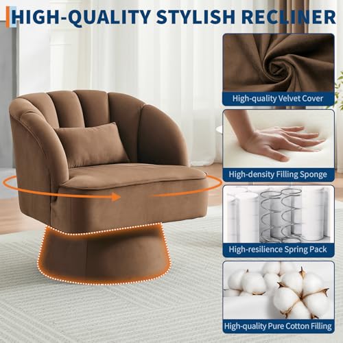 IDEALHOUSE Swivel Accent Chair with Armrests, 360° Mid Century Modern Swivel Barrel Chair, Modern Cozy Velvet Armchair for Living Room, Bedroom, Small Space, Brown - Image 4