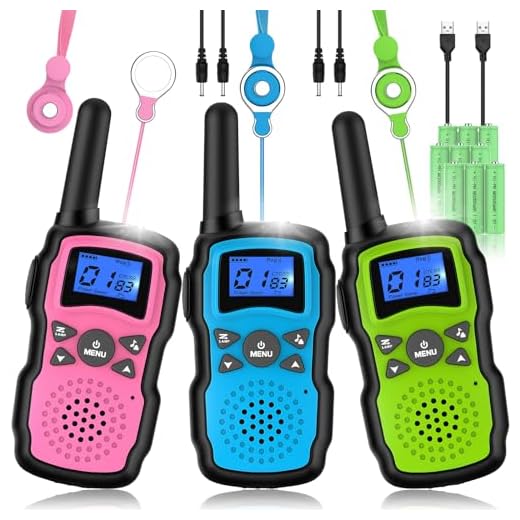 Wishouse Rechargeable Walkie Talkies for Kids with Charger Battery, Two Way Radio Family Talkabout for Adult Cruise Ship Long Range, Outdoor Camping Hiking Fun Toys Birthday Gift for Girls Boys 3 Pack