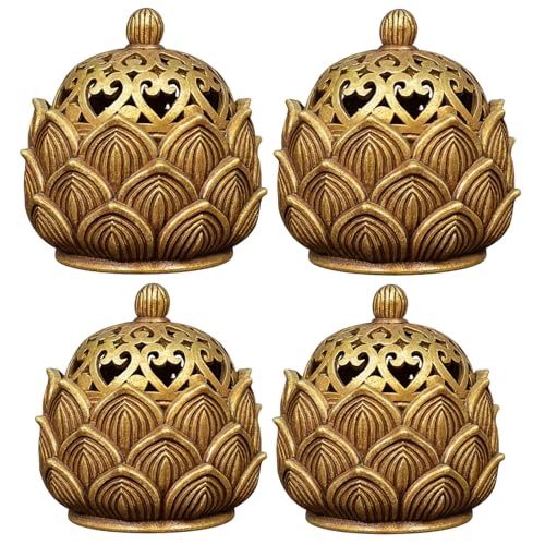 Incense Cone Holder, 4 Pcs Incense Burner Set for Meditation and Yoga, 2 Large and 2 Small Lotus Design, Aromatherapy Accessories for Home and Office