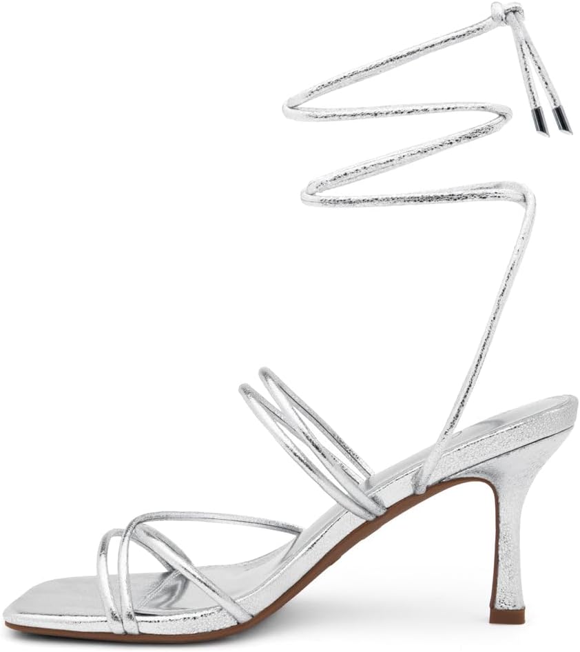 Shoe Land Women's Strappy Heels – Square Open Toe Lace-Up Heeled Sandals with Adjustable Ankle Wrap, Comfy 3-Inch Stiletto Dressy Evening High Heels for Wedding & Party - Image 4