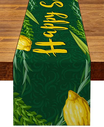 Rainlemon Leinen Sukkot Tischläufer jüdische Sukka-Tischdekoration Etrog Lulav Hadass Aravah Juden Ernte Judentum Urlaub Dekor Cover