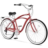 MOONCOOL Beach Cruiser Bike for Women and Men, 24/26 Inch 7-Speed Adult Bicycle,...