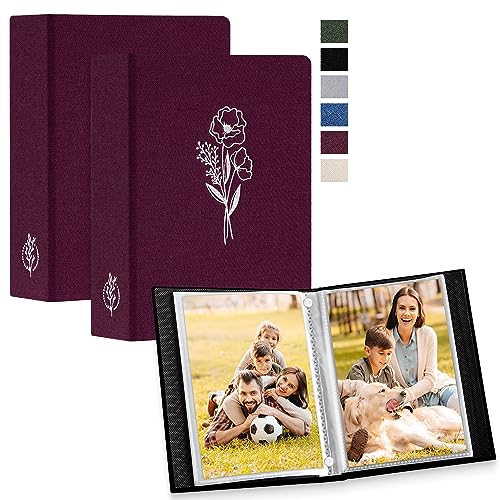 Lanpn Fotoalbum 13x18 52 2 Packungen, Klein Leinen Einstecken Einsteckalbum für Hochformat Fotos Bilder Lila