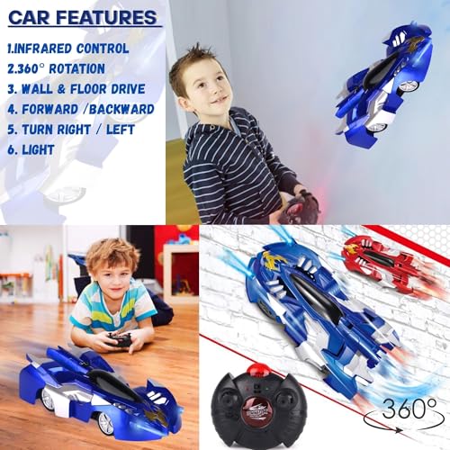Image of GRAPHENE Gravity Defying RC Wall Climbing Remote Control Wall Car ABS Double-Sided Rotating LED Lights Durable ABS Design Anti Ceiling Racing Toy Dual Mode 360 Rotating LED Head RC Stunt Car