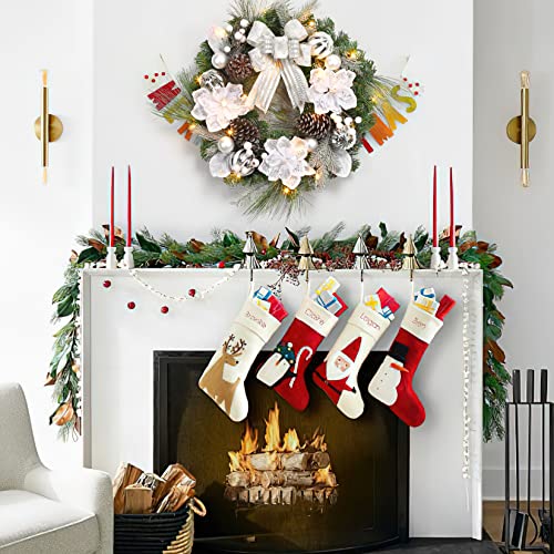 GarveeHome Christmas Wreath with Lights, 24 Inch Pre-lit Silver White Xmas Wreath with 20 Battery Operated LED Lights Artificial Magnolia Flower & Bow for Front Door Window Indoor Outdoor Decorations