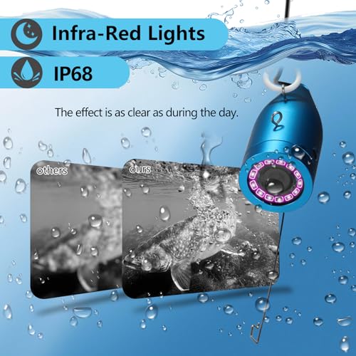 Image of Underwater Fishing Camera, 9 inch HD Portable Fish Finder with 1000TVL Camera, IR Night Vision, IP68 Waterproof, 50ft Cable for Lake Boat Sea Ice Fishing