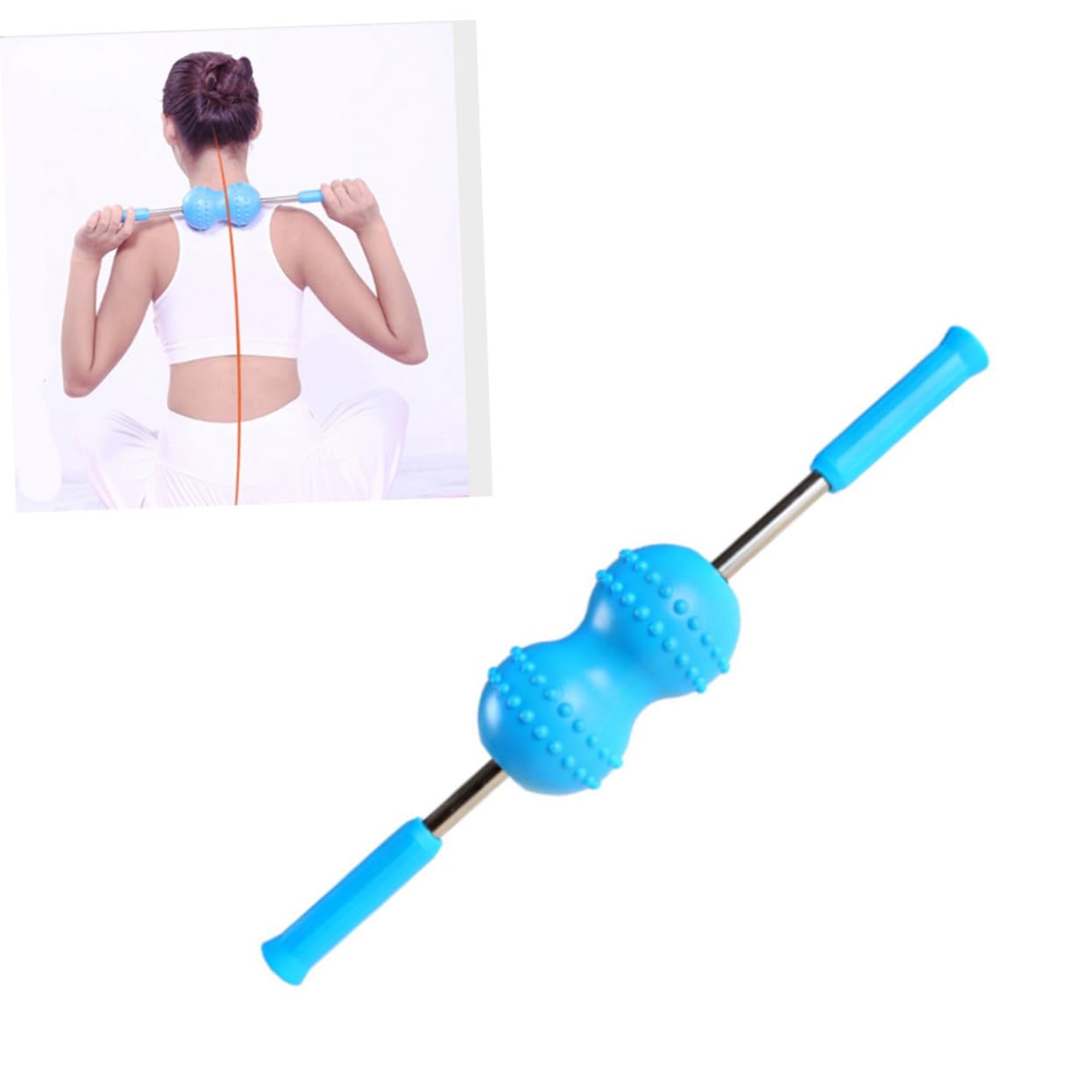 Ergonomiczny Masażer Do Szyi z Podwójną Kulką Przenośny Roller Do Masażu Karku i Ramion Trwały Niebieski Przyrząd Kobiet i Mężczyzn