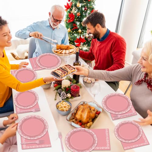 Image of 96 Pcs Pink Cielito Party Theme Lindo Decorations Mexican Disposable Plates Mexicanos Baby Shower Decorations Pink Mexican Dinnerware for Baby Shower Wedding Birthday Party Supplies Serves 24 Guests