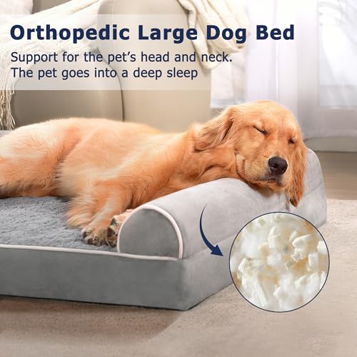 WESTERN HOME Hundebett Grosse Hunde Hundekörbchen Mittelgroße Hunde, Orthopädisches Hundebett Abwaschbar Mit Rand Grau 71x58x16 cm