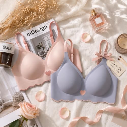 Image of Women's Seamless Wirefree Bra Pack of 2 Full Coverage Padded Everyday T-Shirt Bras | Soft Stretch Comfortable Wireless Bra Adjustable Straps Breathable No-Show