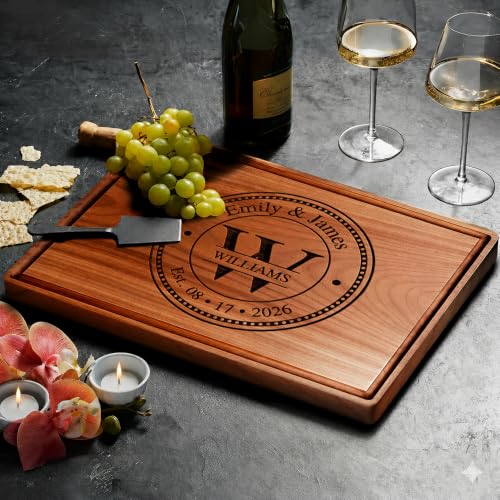 Personalized Cutting Board Wedding Gift - Custom Wood Wedding Registry Gift, Personalized Bridal Shower Gifts for the Couple, Engraved Charcuterie Board, 50th Anniversary Monogram Cutting Board - Image 5