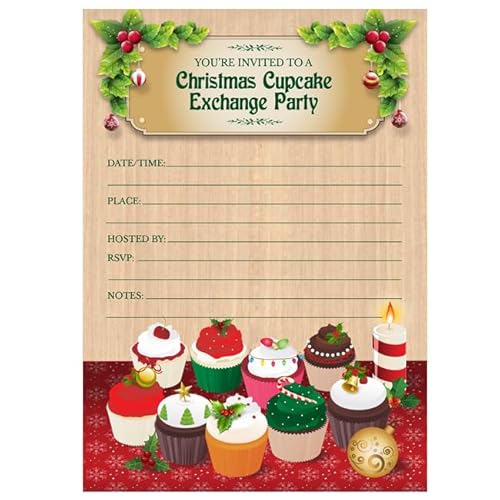 Christmas Cupcake Exchange Party Invitations, Set of 20 Fill-in Blank