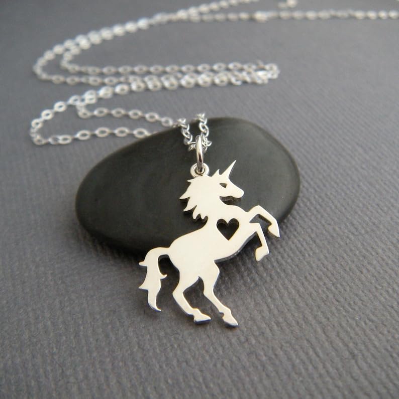 Collar de unicornio plata de ley 925 con colgante de corazón y cadena de 45 cm chapada 3