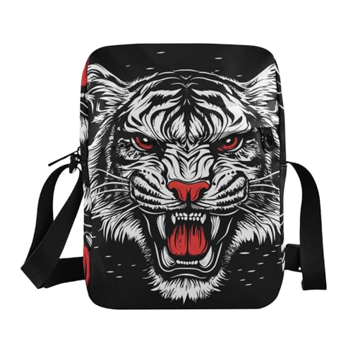 KLL Roaring Tigers Black messenger bag for women crossbody Vegan Leather Crossbody Small Bag For Women Travel Lady Shoulder Handbags