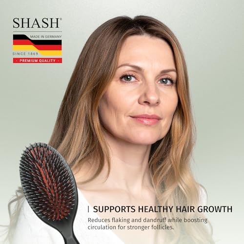 Image of SHASH Since 1869 Hand Made In Germany - Nylon, 100% First Cut Boar Bristle Brush Suitable For Normal to Thick Hair - Gently Detangles, No Pulling or Split Ends - Softens Improves Texture, (Medium)