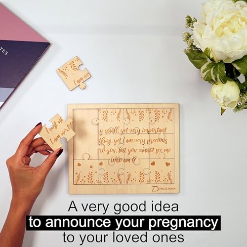 Image of Wooden Pregnancy Announcement Puzzle | Original Puzzle Gift Idea for Future Dad, Grandmother, Grandfather, Godmother, Godfather | Funny Birth Announcement (With Frame), 8.3 inch x 5.9 inch