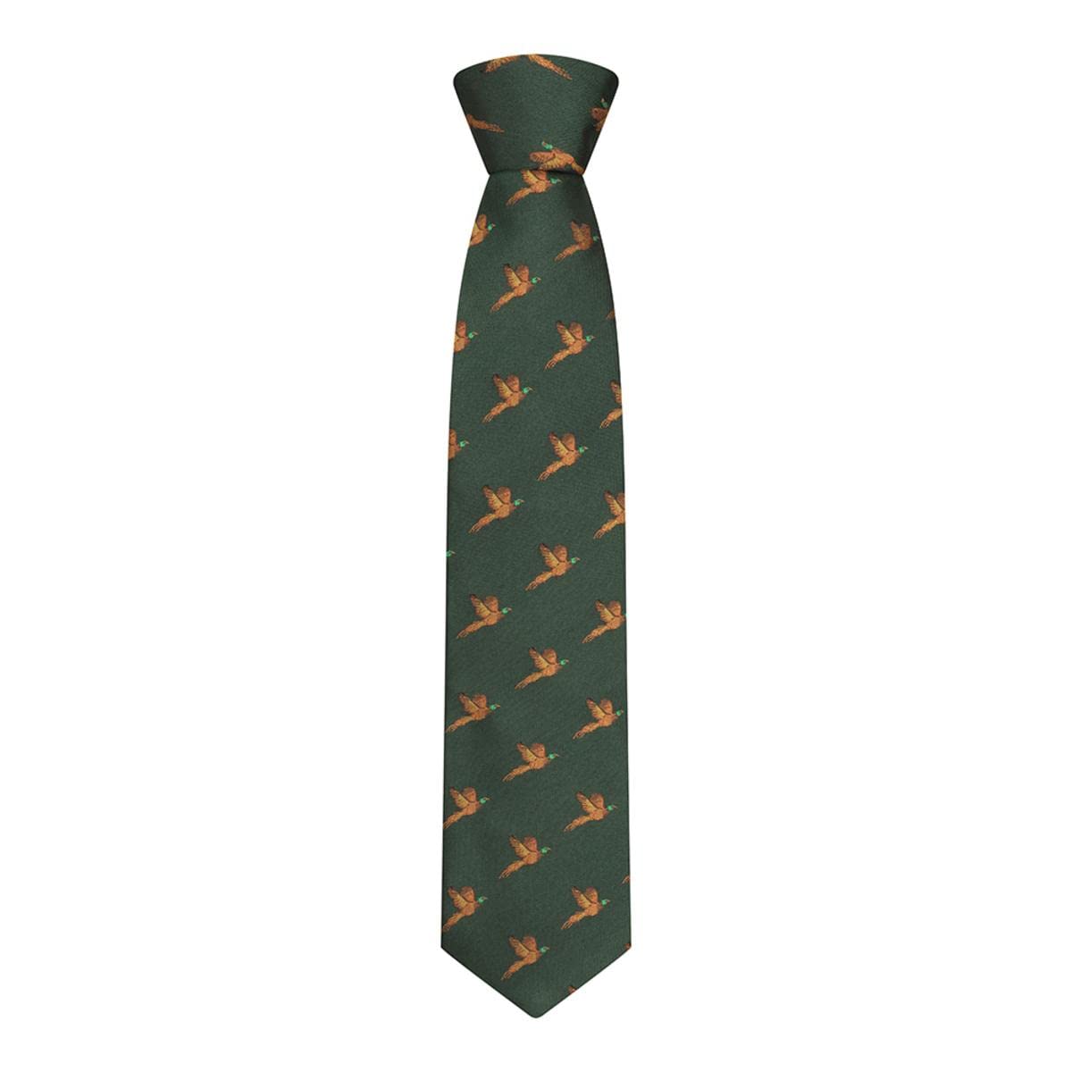 Hoggs of Fife 100% Silk Tie Pheasant Print Pheasants Birds Burgundy