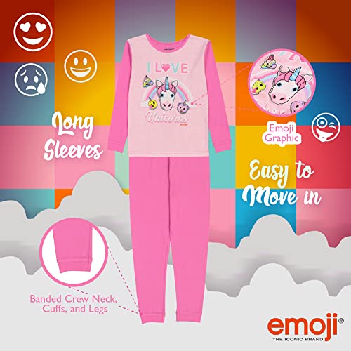 Emoji Girls' Big 4-Piece Snug-fit Cotton Pajama Set, Soft & Cute for Kids, I Love Unicorn4