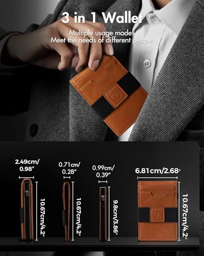 Image of iwantit 3 in 1 Magsafe Wallet Men: Bifold Wallet + Magnetic Wallet for iPhone - Detachable Cash Strap, Smart Pop Up Card Holder, ID Window, Premium Leather (Orange-red)