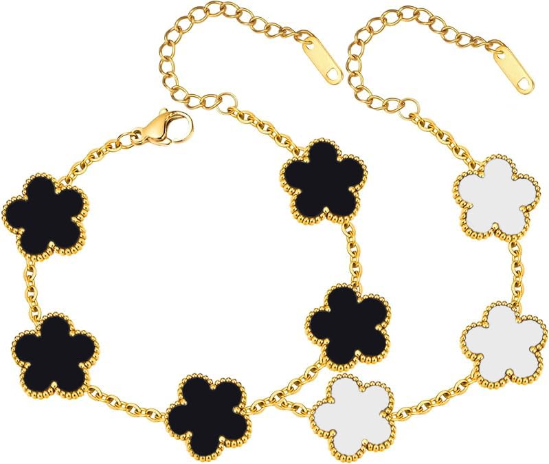 Clover Bracelet for Women 18k Gold Plated Bracelets Lucky White Gold Flower Four Leaf Link Trendy Jewelry Set for Women