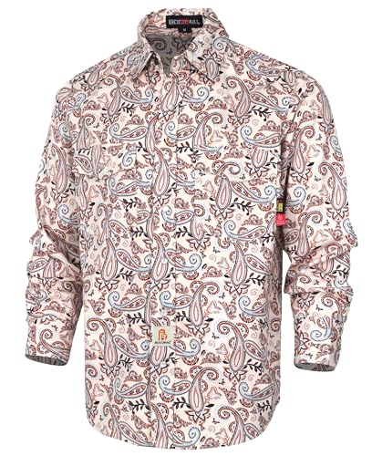 BOCOMAL FR Shirts Printed Paisley Lightweight Pearl Snaps Down Flame Resistant NFPA2112 CAT2 Work Shirt