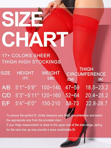 Image of DancMolly Silky Thigh High Stockings, with 17+ Colors Sheer Silicone Lace Top Pantyhose for Women