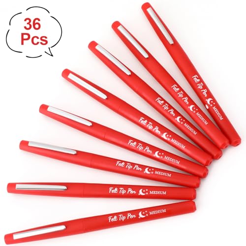 Image of Fuyoooo 36 Pcs Red Felt Tip Pens Bulk, Quick Dry, 0.7 mm Medium Point