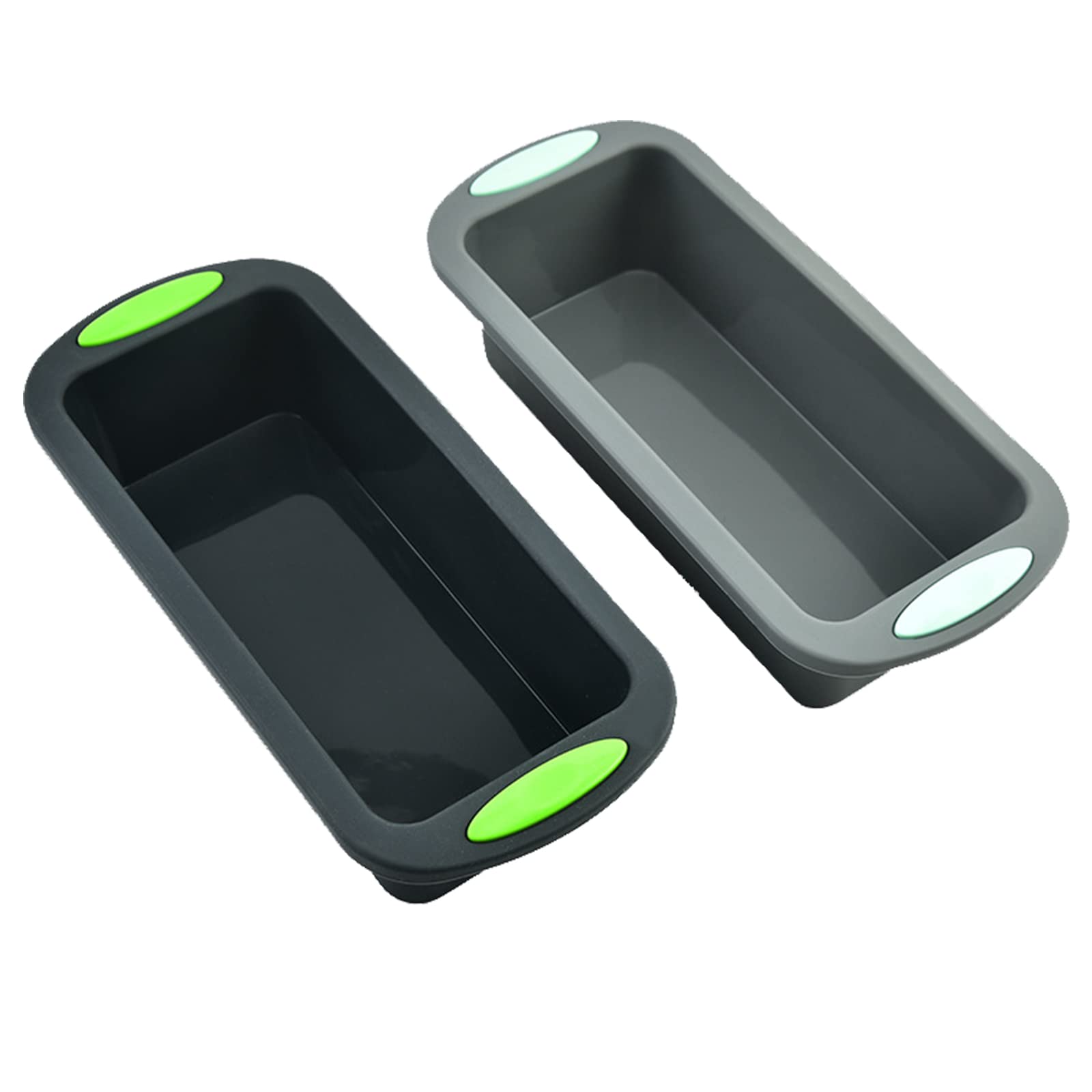 BesoAbrazo Silicone Loaf Pan for Baking Homemade Bread, Meatloaf, Cake, Non-Stick Reusable Rectangle Silicone Molds with Easy Grab Handles, Set of 2 (Grey & Dark Grey)
