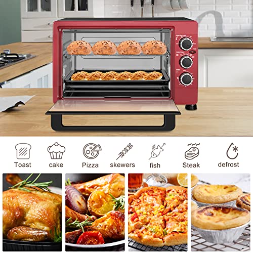 WOLTU BF12rsz Mini-Oven 32 Liter met timer Uitneembare Kruimellade 100-250 ℃ 1600W, Mini-Oven voor Pizzabrood Kippenvleugels, Zwart Rood - Afbeelding 4
