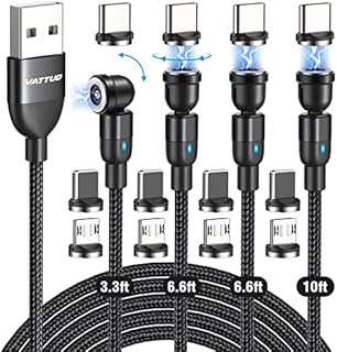 Vattud Magnetic Charging Cable 4-Pack (3.3ft/6.6ft/6.6ft/10ft), 540 Degree Rotating Magnetic Phone Charger Cable, 3 in 1 Nylon Braided Magnetic USB Cable for Type C, Micro USB