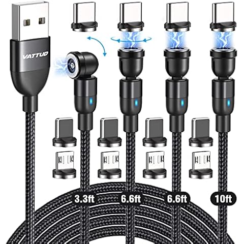Vattud Magnetic Charging Cable 60W, [4Pack,1M+1M+2M+2M] Magnetic Charger Cable,USB C to USB C Nylon Braided Fast Charging Cable with LED Light for Micro/Type-C/Lighten and Most Devices Cover