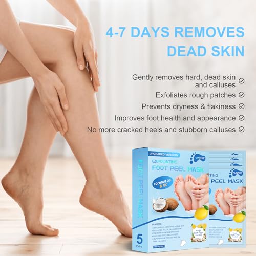 FUNNIR Foot Peeling Mask (5 Pack) Exfoliant for Peeling Off Calluses, Natural Exfoliator for Dry Dead Skin (5 pack, Coconut) — view 4