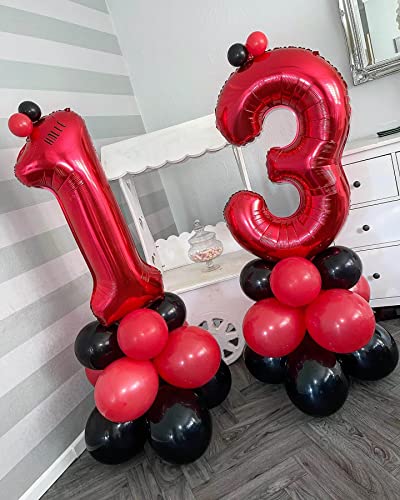 Image of 40 Inch Red 13 Number Balloons Giant 13 or 31 Balloons Red Birthday 13 Balloons 13th Birthday Anniversary Events Party Decorations Supplies