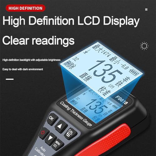 Calibro di spessore della pellicola di vernice con display LCD ad alta definizione, rotazione automatica dello schermo, memorizza 100 valori di dati per la verifica dello spessore della vernice