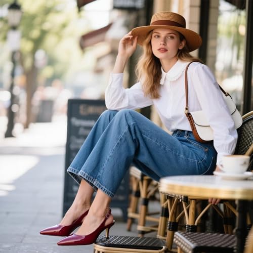 Image of JOY IN LOVE Slingback Kitten Heels for Women Closed Pointed Toe Pumps Dress Shoes