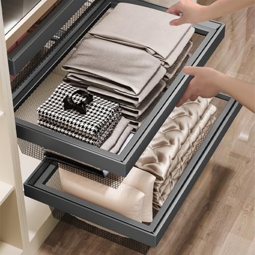 Solution de rangement pour placard avec panier télescopique et coulissant