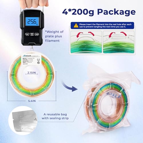 Amolen 3DTPUSET Tpu 3D Printer Filament Bundle, Transparent Multicolor Rainbow Tpu 1.75Mm, Color Change Flexible Soft Tpu 3D Printing Filament Supports High Speed thumb #6